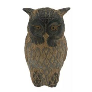 Vintage Ceramic Owl Figurine Made In Japan 6 Inch Tall Bird Brown Carved Chest